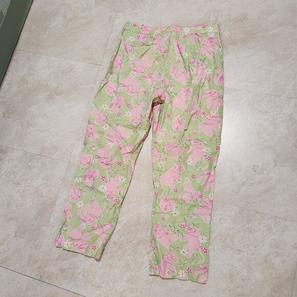 VTG Lilly Pulitzer Womens Size 6 Pink Elephant Cropped Capri Tropical Pants - Picture 10 of 11